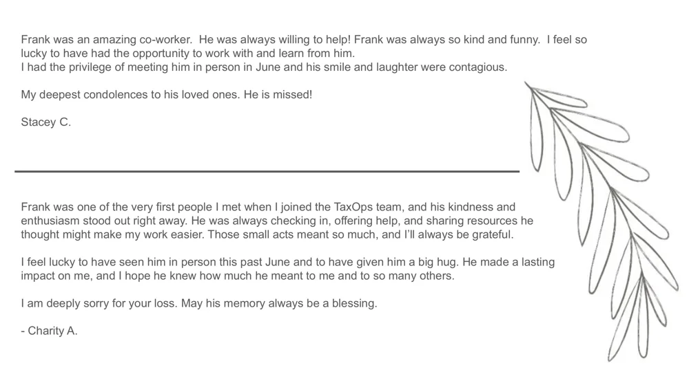 Page 2 of the Gusto tribute book