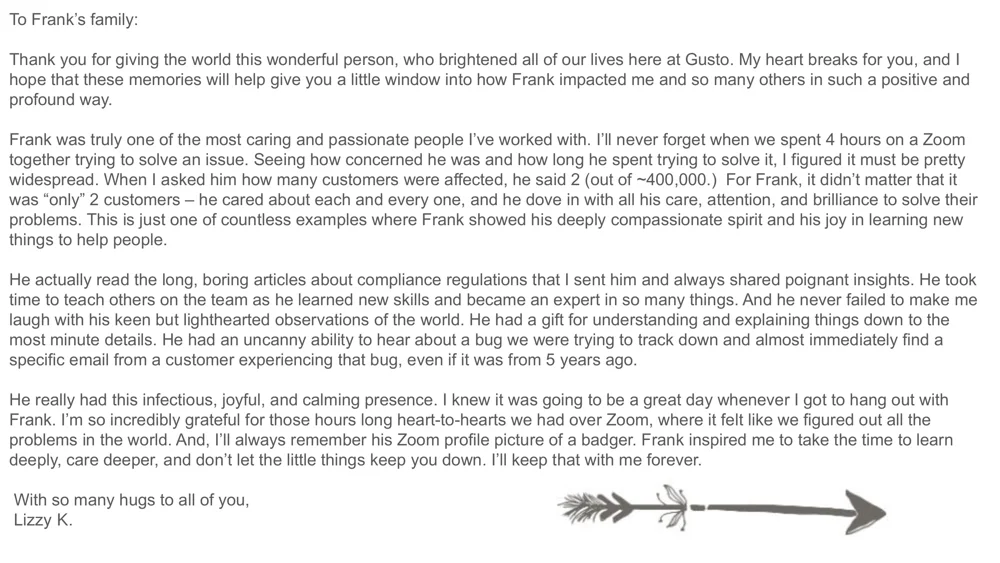 Page 4 of the Gusto tribute book