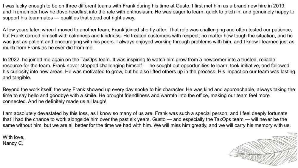Page 7 of the Gusto tribute book