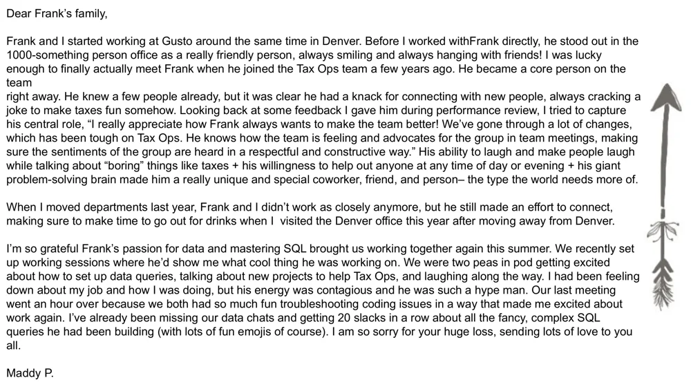Page 13 of the Gusto tribute book